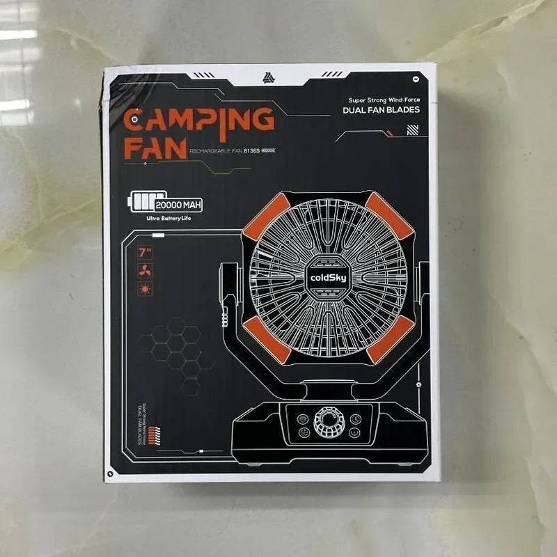 Portable Camping Fan 20000mAh Battery Operated with Dual Motor - 4 LED Lantern 8 Speeds Desk Mini Fan Remote Control Included