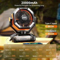 Thumbnail for Portable Camping Fan 20000mAh Battery Operated with Dual Motor - 4 LED Lantern 8 Speeds Desk Mini Fan Remote Control Included