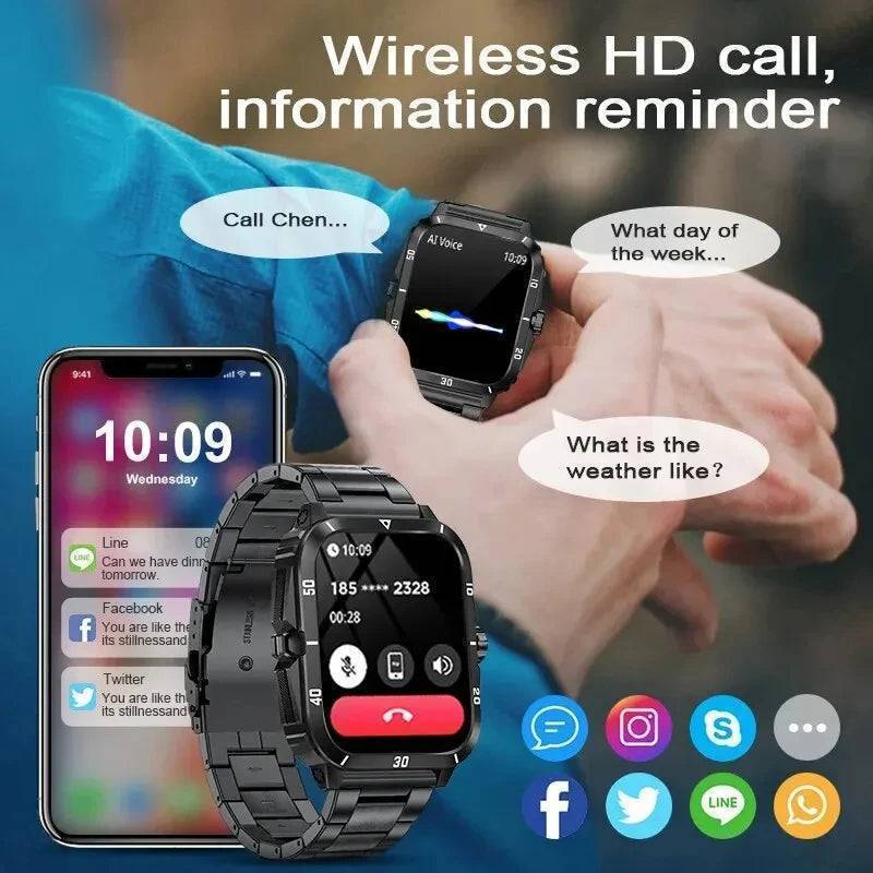 Military Smart Watch Men IP68 3ATM Waterproof with BT  Call Outdoor - Sports Fitness Tracker 24H Health Monitor 430mAh Battery