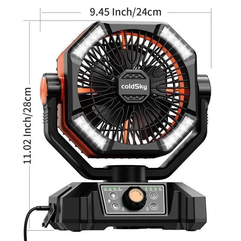 Portable Camping Fan 20000mAh Battery Operated with Dual Motor - 4 LED Lantern 8 Speeds Desk Mini Fan Remote Control Included