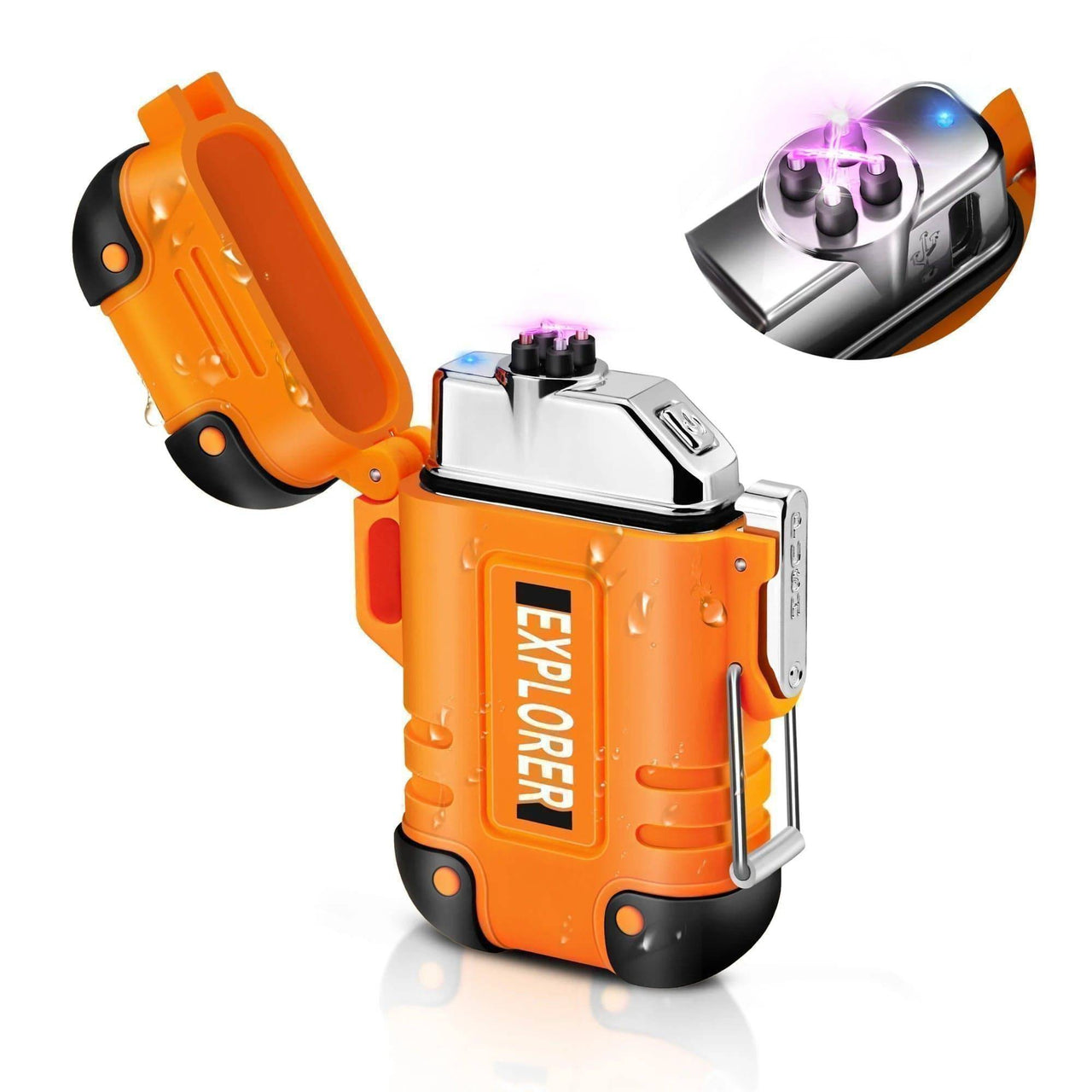 Survival Gears Depot Home & Garden Orange Portable Outdoor Waterproof Dual Arc USB Charging Lighter