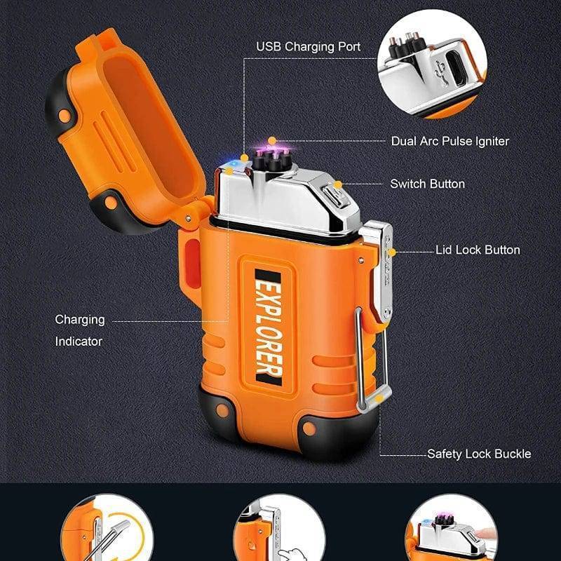 Survival Gears Depot Home & Garden Portable Outdoor Waterproof Dual Arc USB Charging Lighter