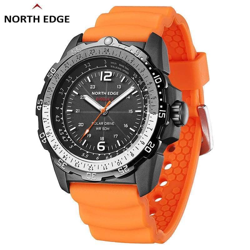 Survival Gears Depot Watches Orange Waterproof Military Men's Sport Wristwatch NORTH EDGE EVOQUE 2 with Solar Power