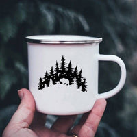 Thumbnail for K222 Store Mugs XH3226-A015WH-8 Enamel Camping Coffee Cups | Enamel Camping Mugs | Outdoor Coffee Cup | Mug Handle Handle - Mugs