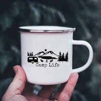 Thumbnail for K222 Store Mugs XH3227-A015WH-8 Enamel Camping Coffee Cups | Enamel Camping Mugs | Outdoor Coffee Cup | Mug Handle Handle - Mugs