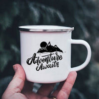 Thumbnail for K222 Store Mugs XH3239-A015WH-8 Enamel Camping Coffee Cups | Enamel Camping Mugs | Outdoor Coffee Cup | Mug Handle Handle - Mugs