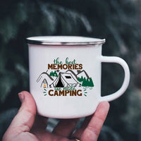 Thumbnail for K222 Store Mugs XH4005-A015WH-8 Enamel Camping Coffee Cups | Enamel Camping Mugs | Outdoor Coffee Cup | Mug Handle Handle - Mugs