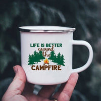 Thumbnail for K222 Store Mugs XH4007-A015WH-8 Enamel Camping Coffee Cups | Enamel Camping Mugs | Outdoor Coffee Cup | Mug Handle Handle - Mugs
